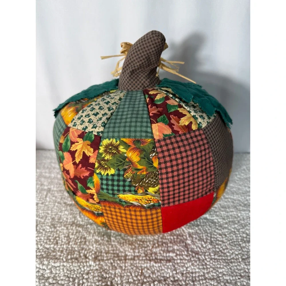 Handmade Patchwork Quilted Fabric Pumpkin‎ Autumn Fall Decor Accent
